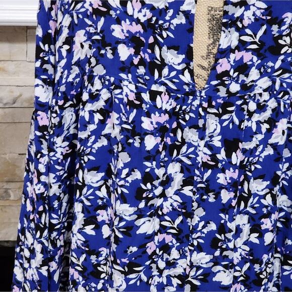 Lane Bryant royal blue floral long sleeve boho lace trimmed‎ tunic plus Size 22 - Picture 7 of 8